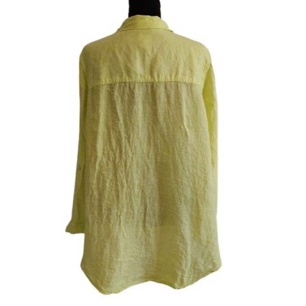 Sigrid Olsen Linen Button Front Shirt Size 1X Roll Sleeve Chartreuse... - Picture 2 of 10